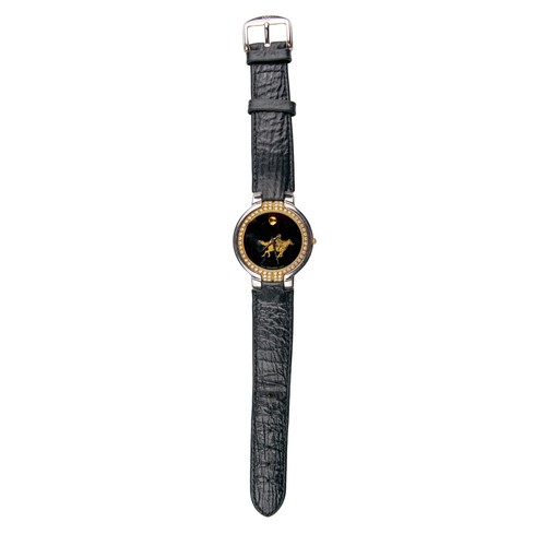 8 - SwissCirca 2000A diamond set polo playing lady's wristwatchWith black dial and gold polo player deco... 