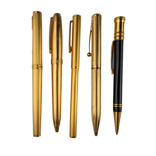 77 - FrenchLate 20th CenturyA group of five pensTo include:[a] A Carandache ballpoint pen[b] A gold plate... 