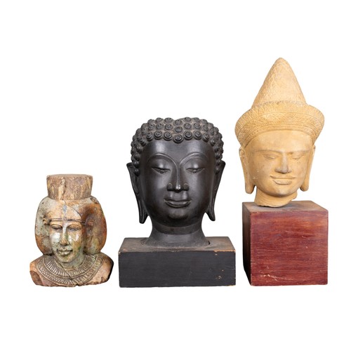 455 - A mixed lot, to include a Khmer head, an Egyptian faince bust and a bronze Buddha portraitTo be sold... 