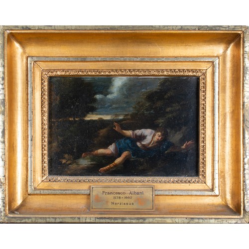 213 - Workshop of Francesco Albani (1578-1660)NarcissusOil on panelWith considerable inscriptions and labe... 