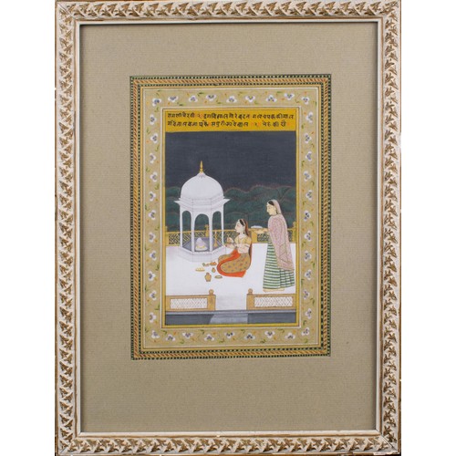 379 - Indianc.1900A pair of miniature paintings, a portrait of a nobleman and ladies praying to Shiva Ling... 