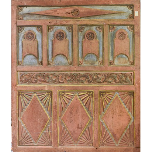 456 - 19th century, Javanese (?)A polychrome carved wood screenDimensions:66 in. (H) x 56 in. (W) x 1.5 in... 