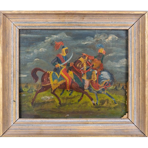 359 - 20th CenturyMoors on horsebackOil on panelDimensions:(Frame) 10 in. (H) x 11.5 in (W)(Panel) 7.5 in.... 