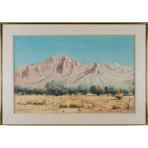 353 - 20th Century, IranianA mountainous landscapeWatercolour on paperWith Arsen Art Gallery, Tehran stick... 