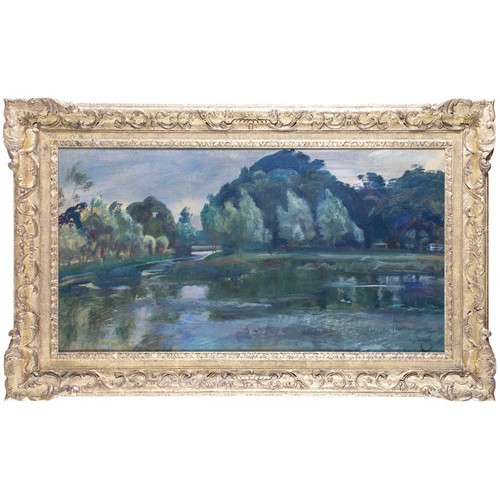 269 - Sir Alfred Munnings (British, 1878-1959)Dedham Mill PoolOil on panelSigned lower rightInscribed 'Ded... 