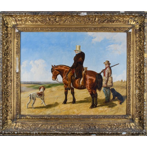 343 - William JonesA gentleman hunting hare in late summer, with pointer, spaniel and his man, 1851Signed ... 