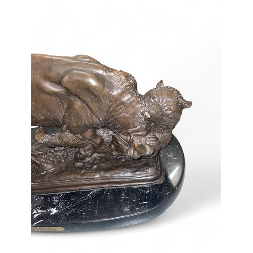 162A - Isidore Bonheur (1827 – 1901, French)A bull and bear1900Bronze on a marble baseSigned and datedDimen... 