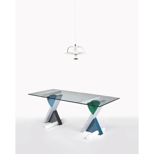 97 - Michele de LucchiFortune table for Memphis Italy, 1982Laminate, lacquered wood, glassDimensions:29.2... 