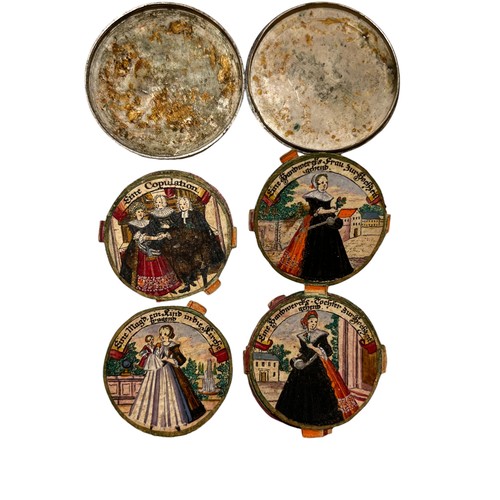 64A - Antique, GermanA Ferdinand III Augsburg Taler coin hollowed out with fourteen hand-painted portraits... 