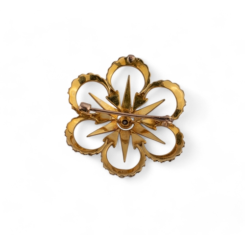 3 - British, VictorianA six petalled split pearl diamond and 15 carat gold brooch, in its original fitte... 