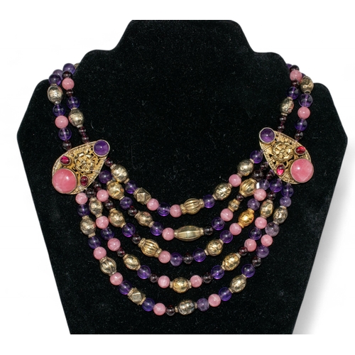 62 - Eileen CoyneAmericanContemporaryA five row festooned amethyst, rose quartz and garnet necklaceWith s... 