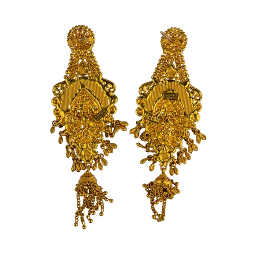 75 - Indian, ContemporaryA pair of unusual 22 carat gold bead and wirework pendant earringsTotal weight: ... 