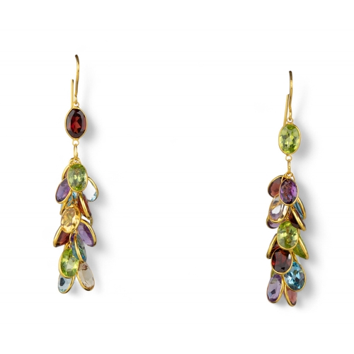 95 - Continental, contemporaryA pair of multicoloured gemstones spectacle set pendant earrings. Set with ... 