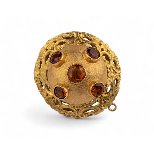 139 - ContinentalCirca 1950An 18 carat yellow gold and citrine set spherical pendantThe central matted gol... 