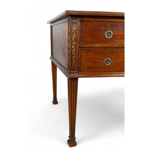 174 - 'The Dormer Desk'An antique five drawer mahogany desk with tooled dark red leather and gilt inset to... 