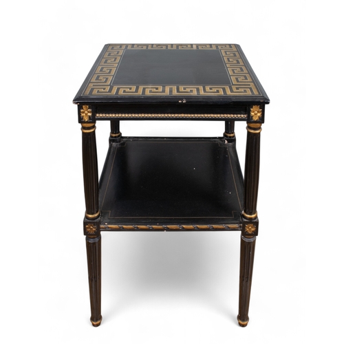 183 - English19th CenturyA japanned and gilded side tableThe top decorated with a gilt meander motif, on f... 