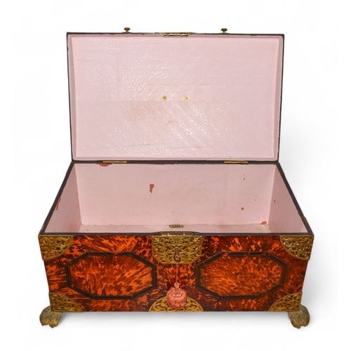 188 - Antwerp17th CenturyA large tortoiseshell brass bound chestThe dome top chest decorated throughout wi... 