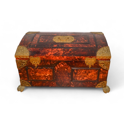 188 - Antwerp17th CenturyA large tortoiseshell brass bound chestThe dome top chest decorated throughout wi... 