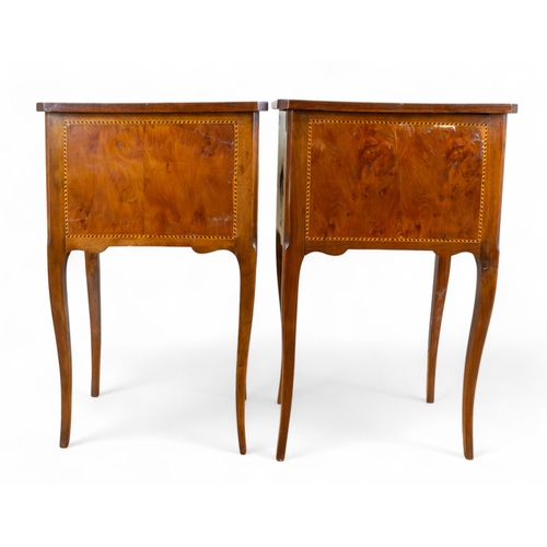 199 - French19th CenturyA pair of fruitwood Louis XVI style, tulipwood and kingswood inlay side cabinetsWi... 