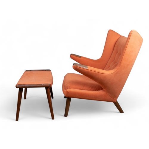 245 - Hans Wegner1950sFor A P Stolen, Papa Bear Chair model AP19 and Ottoman, model AP29 both teak frames ... 