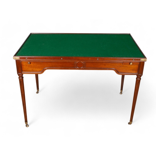 250 - EnglishRegencyA fine brass-bound mahogany tric trac tableThe embossed leather top removing to reveal... 