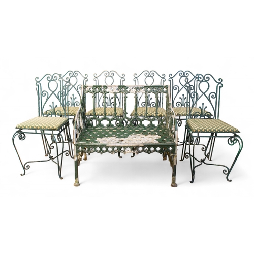 269 - 20th centuryGarden furniture, to include glass top iron table and 6 accompanying chairs, with additi... 