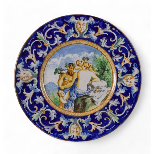 304 - Three Italian majolica chargers depicting classical subjects, including a pair depicting Venus and C... 