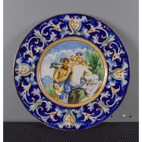 304 - Three Italian majolica chargers depicting classical subjects, including a pair depicting Venus and C... 