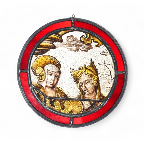 307 - 16th century, c.1500-1520A stained glass image of two female saints, in a circular glass panel with ... 