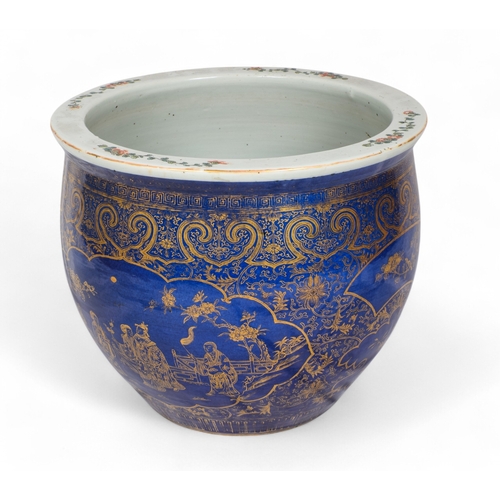 310 - Large Chinese Export blue and gilt jardiniere with courtly scenesProperty of a gentlemanFrom the col... 