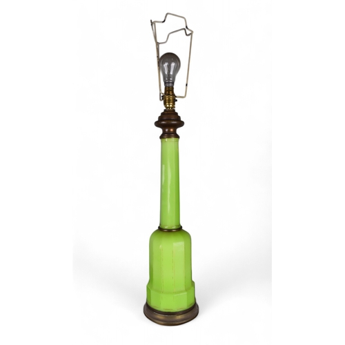 320 - Two light green opaline lamps:[a] Faceted, with gilt detailing[b] On a pierced metal standProperty o... 