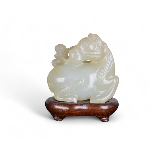 335 - Chinese19th CenturyMutton fat jade horse and monkey with standProperty of a gentlemanFrom the collec... 