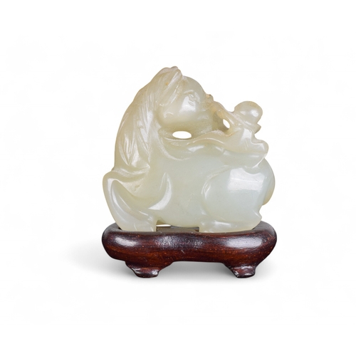 335 - Chinese19th CenturyMutton fat jade horse and monkey with standProperty of a gentlemanFrom the collec... 