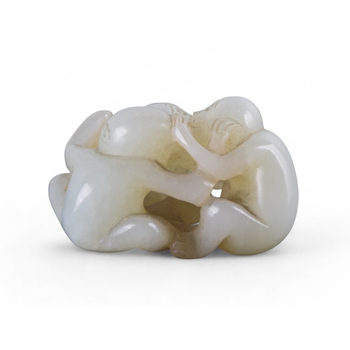 341 - ChineseCirca 19th CenturyThree mutton fat jade playful monkeys and a rebus of even colourProperty of... 