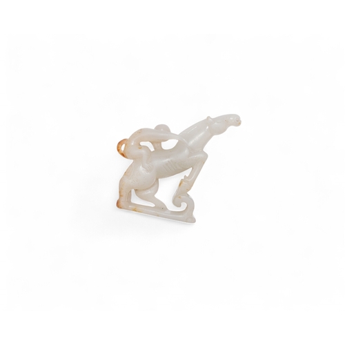 371 - ChineseQing DynastyA mutton fat and russet coloured jade leaping horse with a monkey on its backDime... 