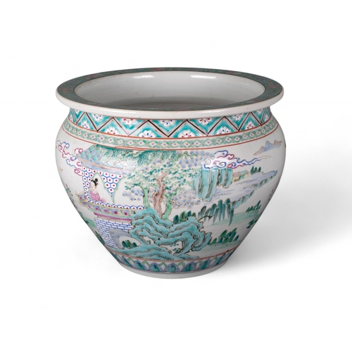 372 - Chinese20th century A small porcelain jardiniere, decorated with painted female figures. Property of... 