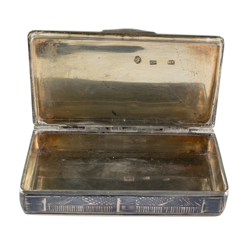 375 - Russian, Mid 18th CenturyA silver niello box with a Cossack and officer on horsebackStamped 'ND 1833... 