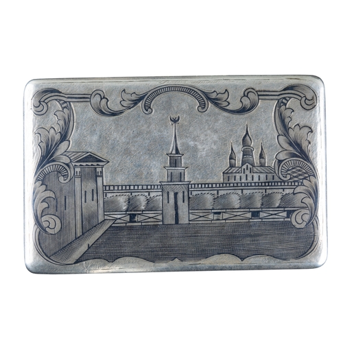 377 - Russian, Mid 18th CenturyA silver niello box with stylised Russian city viewsStamped 'AK 1854' 'TE'W... 