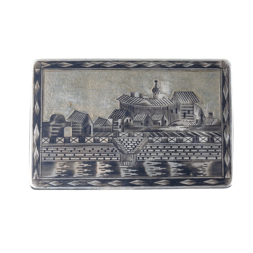 378 - Russian, Mid 18th CenturyA silver niello box with stylised Russian city viewsStamped 'ND 1830' 'OB'W... 