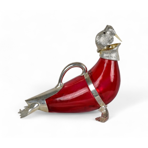 385 - A fine silver plate walrus claret jug, with glass inset eyes, by James Dixon & SonsDimensions:13... 