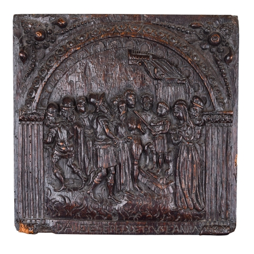 392 - FlemishCirca 1550A high relief carving of The Accusation of SusannahDimensions:11 in. (H) x 11 in. (... 