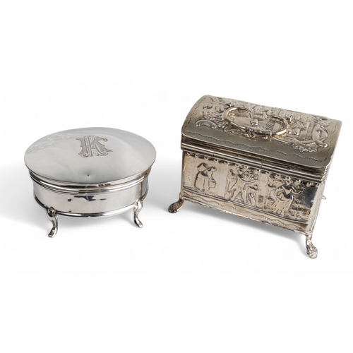 394 - A silver embossed casket and a silver felt-lined jewellery boxThe casket hallmarked indistinctly, th... 