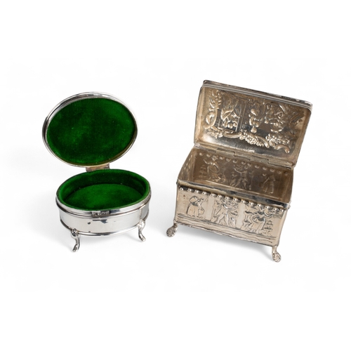 394 - A silver embossed casket and a silver felt-lined jewellery boxThe casket hallmarked indistinctly, th... 