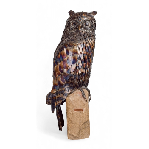 396 - Tim Cotterill (British, b. 1950)An owl1976Welded metal and glass on stoneSigned 'T H Cotterill 76' P... 