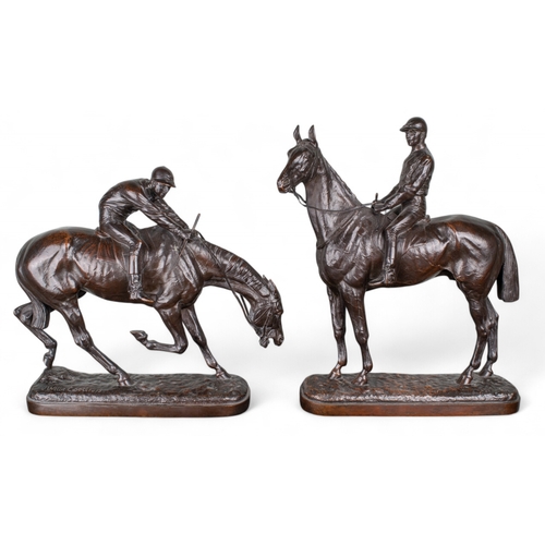 401 - John Willis Good (British, 1845 - 1879)Pair of Racehorses and Jockeysc. 1875Bronze with a brown pati... 