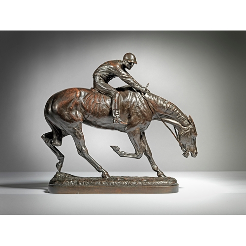 401 - John Willis Good (British, 1845 - 1879)Pair of Racehorses and Jockeysc. 1875Bronze with a brown pati... 