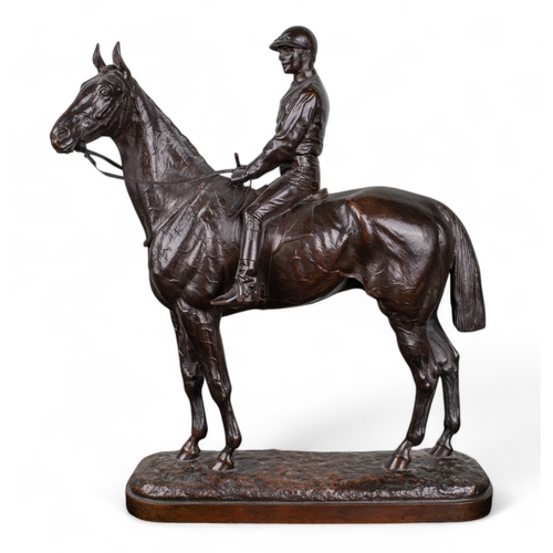 401 - John Willis Good (British, 1845 - 1879)Pair of Racehorses and Jockeysc. 1875Bronze with a brown pati... 