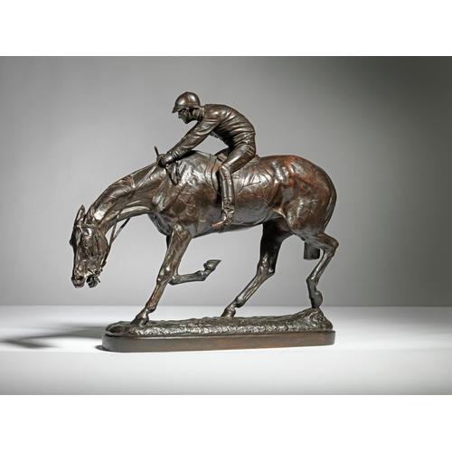 401 - John Willis Good (British, 1845 - 1879)Pair of Racehorses and Jockeysc. 1875Bronze with a brown pati... 