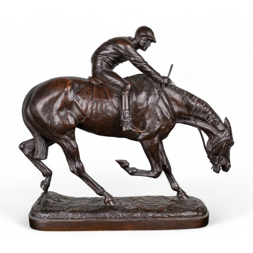 401 - John Willis Good (British, 1845 - 1879)Pair of Racehorses and Jockeysc. 1875Bronze with a brown pati... 