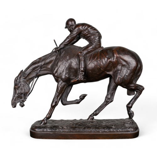 401 - John Willis Good (British, 1845 - 1879)Pair of Racehorses and Jockeysc. 1875Bronze with a brown pati... 